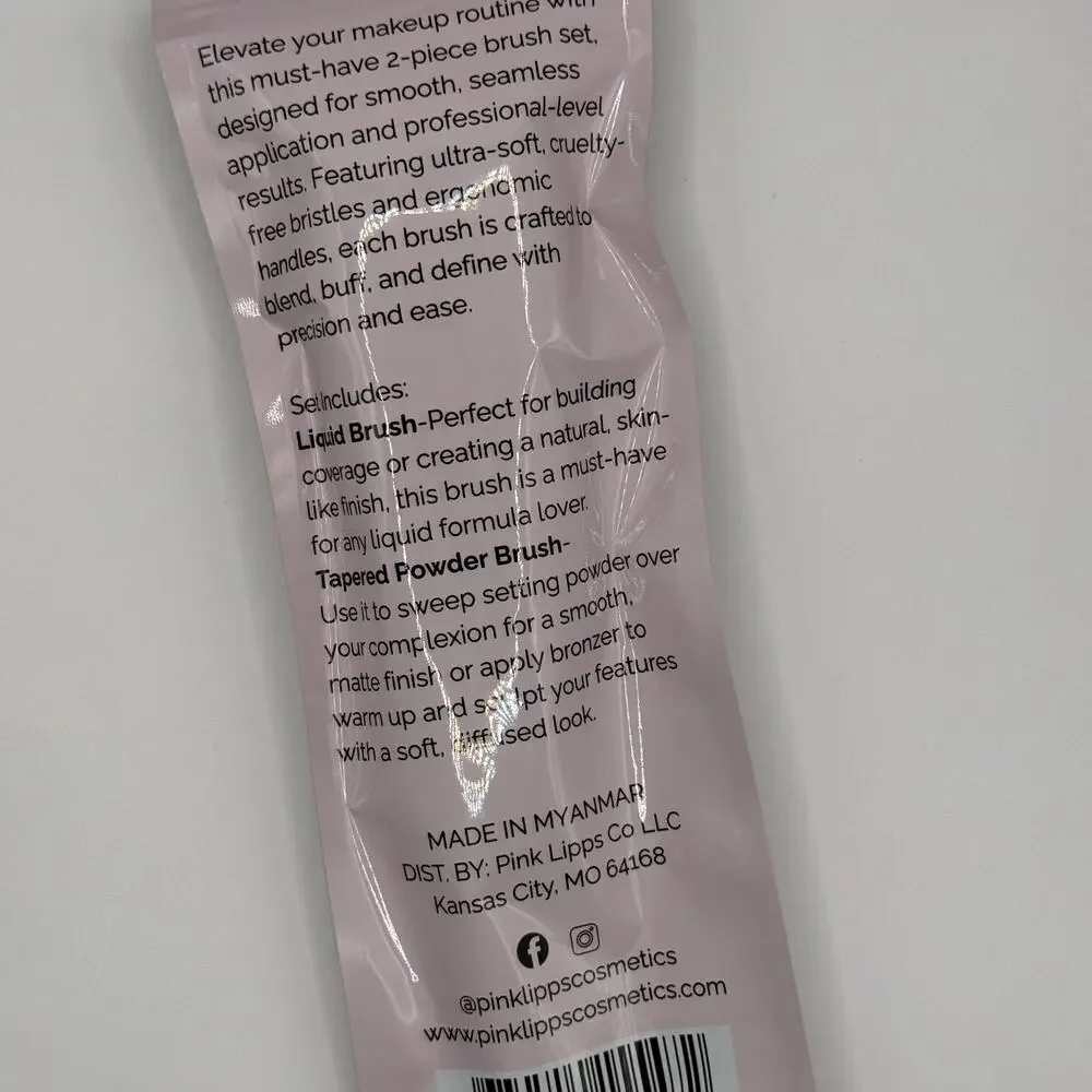 PinkLipps Cosmetics Makeup Brush Set Liquid Brush & Tapered Brush New In Wrapper